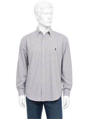 Ralph Lauren Light Gray Button-Down Oxford Shirt with Navy Pony